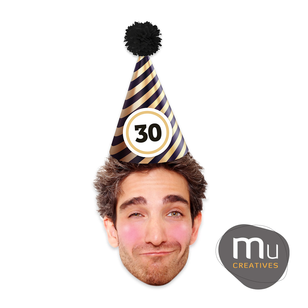 Custom Gold and Black Birthday Hat Cupcake Toppers