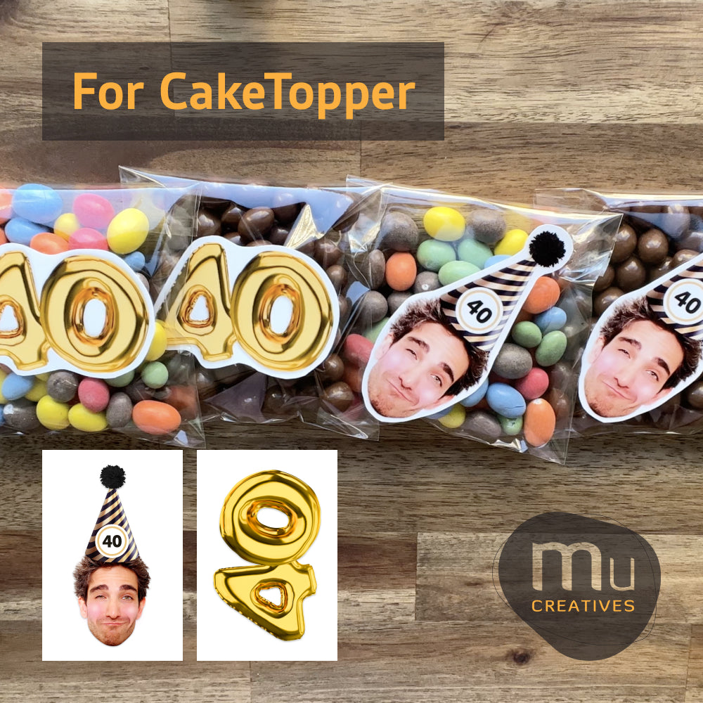 Custom Gold and Black Birthday Hat Cupcake Toppers