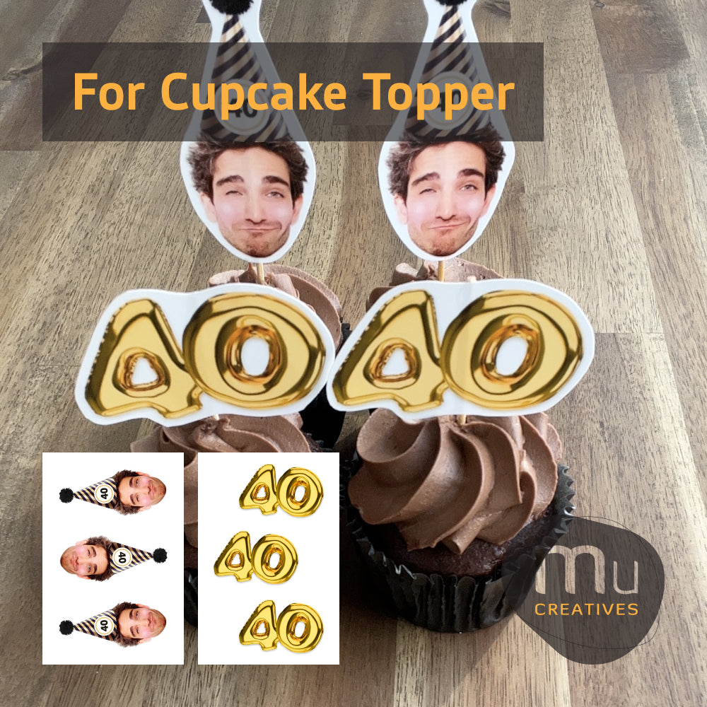 Custom Gold and Black Birthday Hat Cupcake Toppers